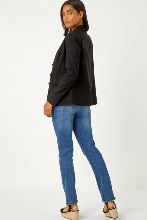 Roman Black Button Detail Stretch Blazer