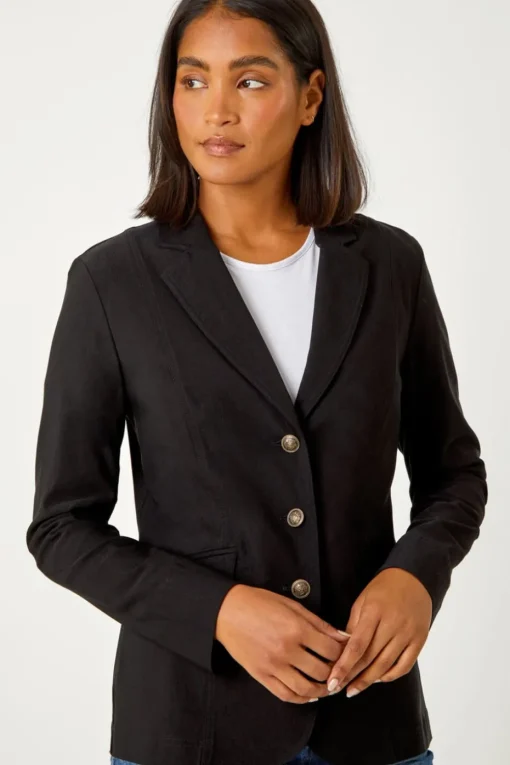 Roman Black Button Detail Stretch Blazer