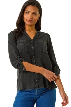 Roman Black Buttoned Pocket Shirt