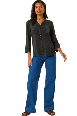 Roman Black Buttoned Pocket Shirt