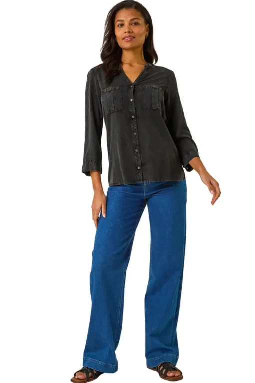 Roman Black Buttoned Pocket Shirt