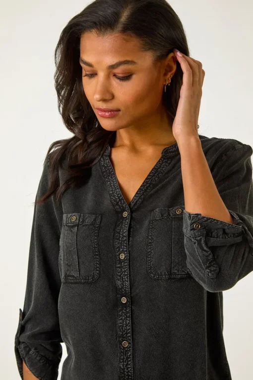 Roman Black Buttoned Pocket Shirt