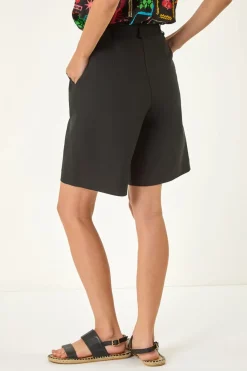Roman Black Buttoned Wide Leg Stretch Shorts