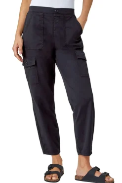 Roman Black Casual Elastic Waist Cargo Stretch Trousers