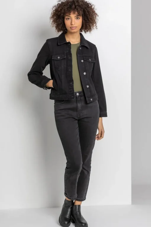 Roman Black Classic Cotton Denim Jacket
