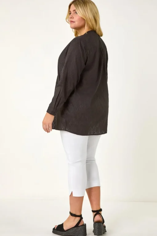 Roman Black Curve Shimmer Jacquard Blouse