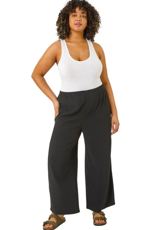 Roman Black Curve Textured Stretch Trouser