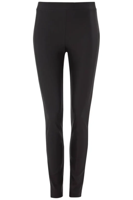 Roman Black Faux Leather Pull On Elastic Waist Trousers