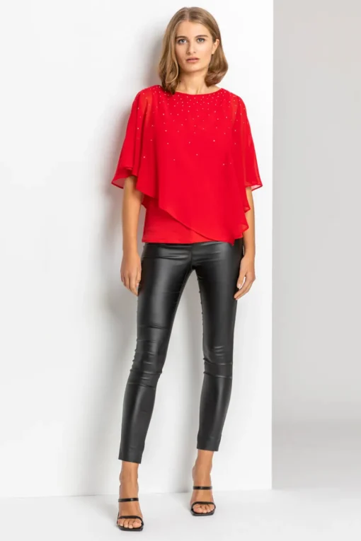 Roman Black Faux Leather Pull On Elastic Waist Trousers