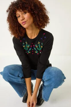 Roman Black Floral Embroidered Jumper