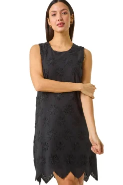 Roman Black Flower Embroidered Shift Dress