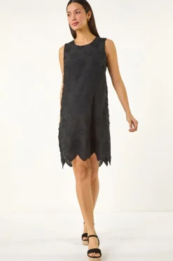 Roman Black Flower Embroidered Shift Dress