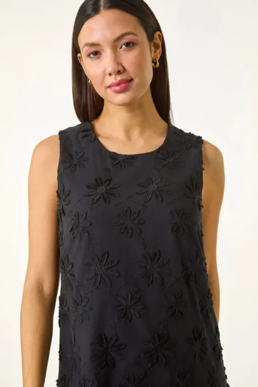 Roman Black Flower Embroidered Shift Dress