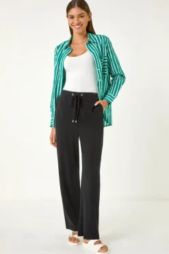 Roman Black Full Length Linen Trousers