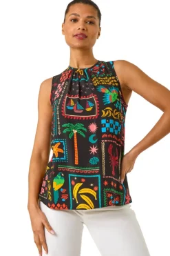 Roman Black Holiday Print Vest Top