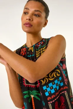 Roman Black Holiday Print Vest Top