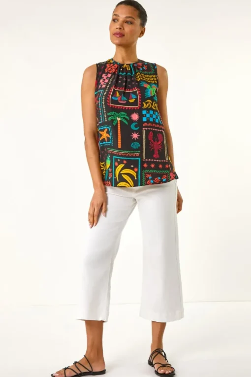 Roman Black Holiday Print Vest Top