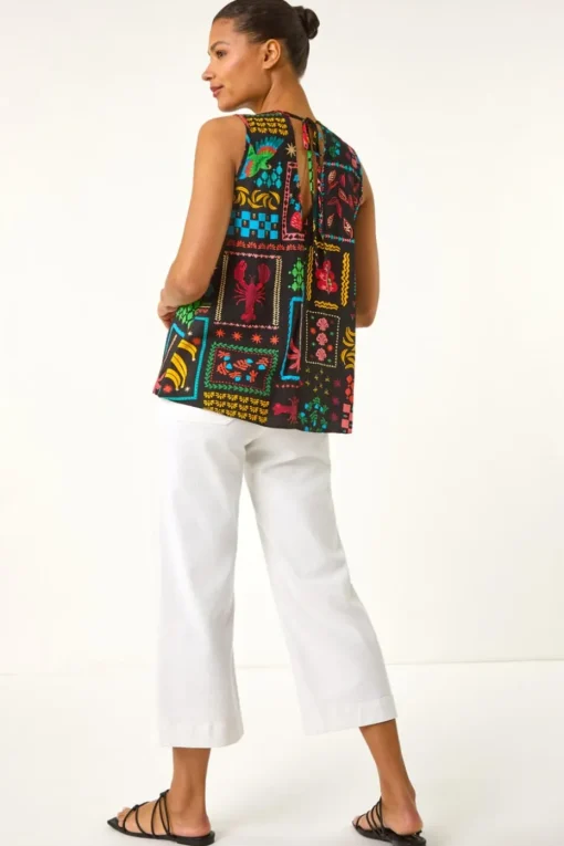 Roman Black Holiday Print Vest Top