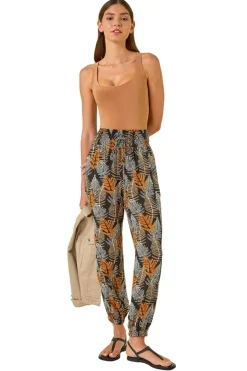 Roman Black Leaf Tie Waist Trousers