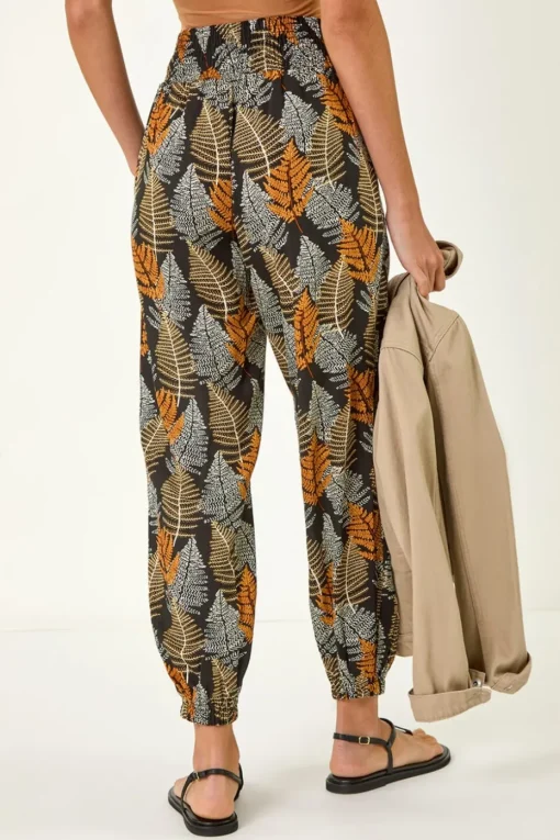 Roman Black Leaf Tie Waist Trousers