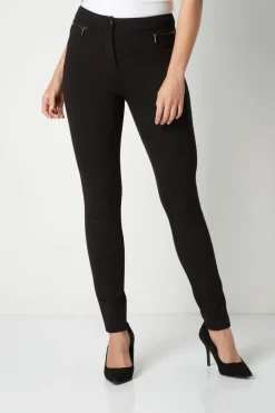Roman Black Long Leg Zip Detail Stretch Trouser