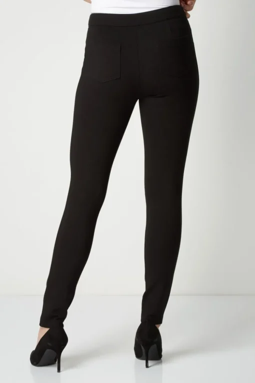 Roman Black Long Leg Zip Detail Stretch Trouser