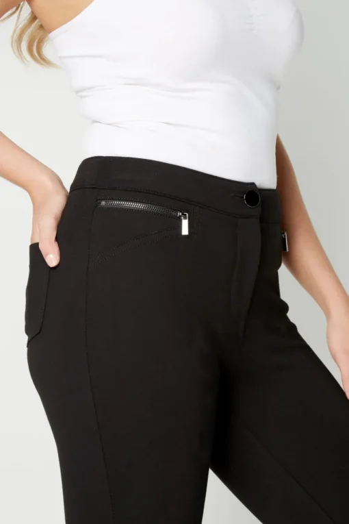 Roman Black Long Leg Zip Detail Stretch Trouser
