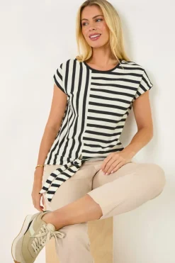 Roman Black Petite Block Striped Tie Side Top