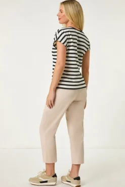 Roman Black Petite Block Striped Tie Side Top