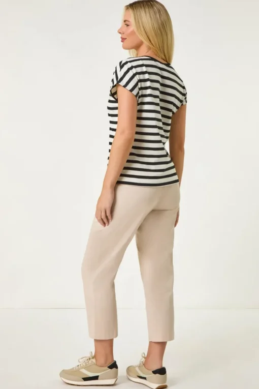 Roman Black Petite Block Striped Tie Side Top