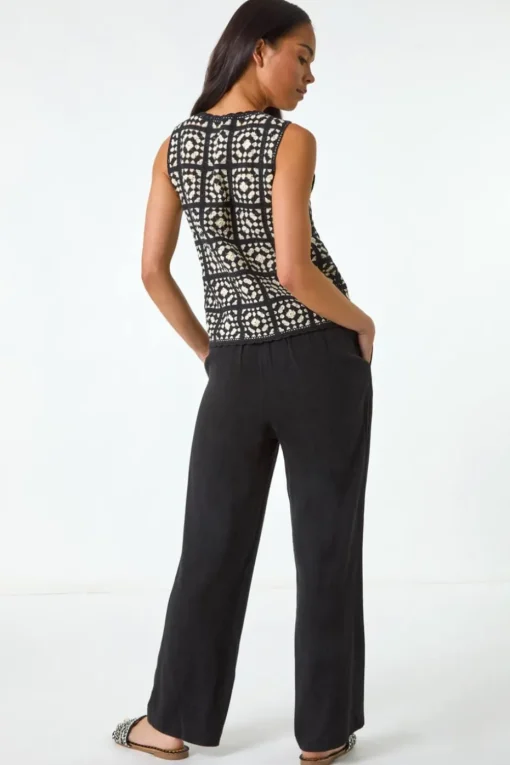 Roman Black Petite Crochet Patchwork Top