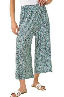Roman Black Petite Ditsy Crinkle Cropped Trouser