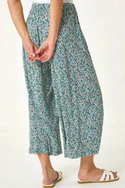 Roman Black Petite Ditsy Crinkle Cropped Trouser