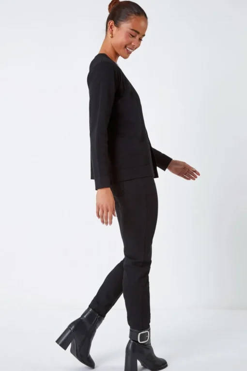 Roman Black Petite Plain Stretch Cardigan