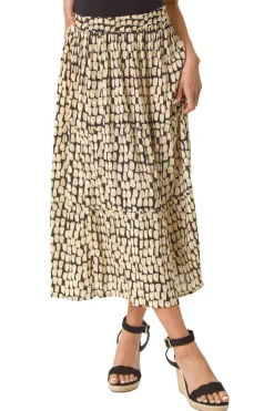 Roman Black Petite Printed Tiered Skirt