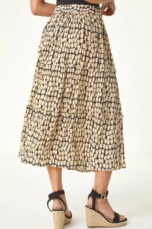 Roman Black Petite Printed Tiered Skirt