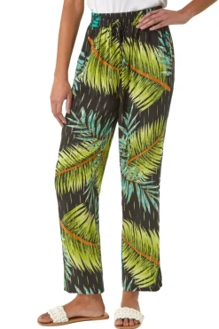 Roman Black Shimmer Palm Print Harem Trouser