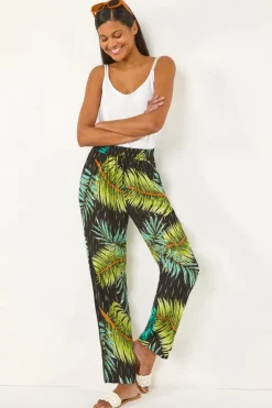 Roman Black Shimmer Palm Print Harem Trouser