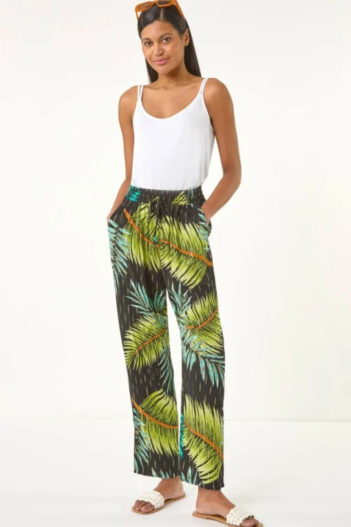 Roman Black Shimmer Palm Print Harem Trouser