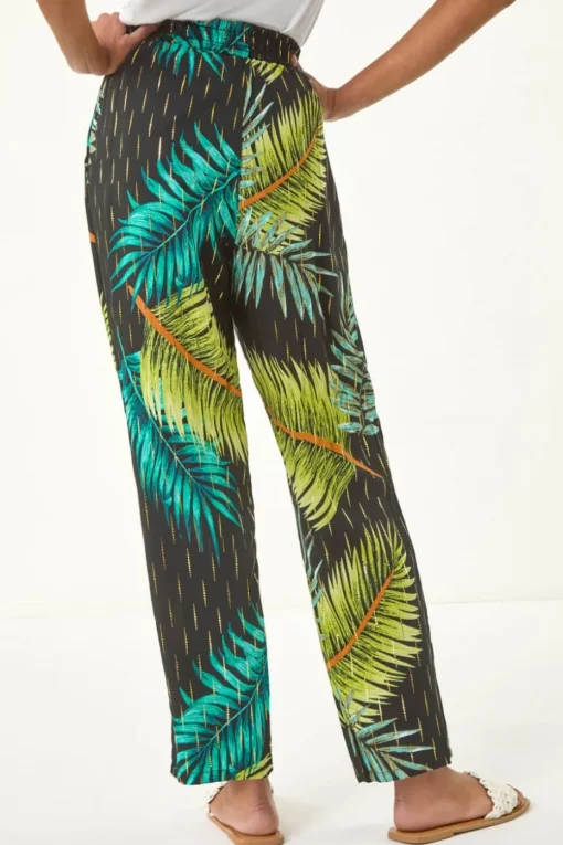 Roman Black Shimmer Palm Print Harem Trouser