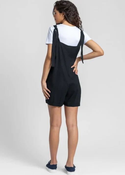 Roman Black Shoulder Tie Cotton Playsuit