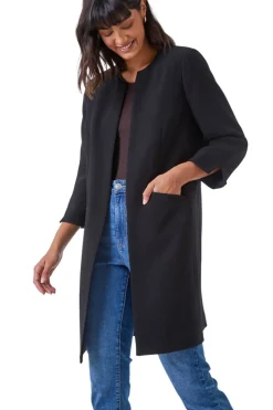 Roman Black Smart Longline Textured Jacket