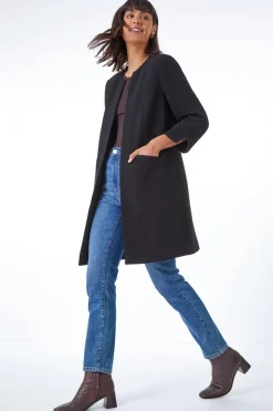 Roman Black Smart Longline Textured Jacket