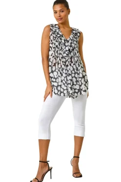 Roman Black Spot Print Frill Pintuck Detail Top
