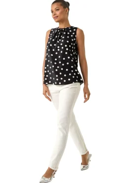 Roman Black Spot Print Tie Detail Vest Top