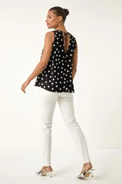 Roman Black Spot Print Tie Detail Vest Top