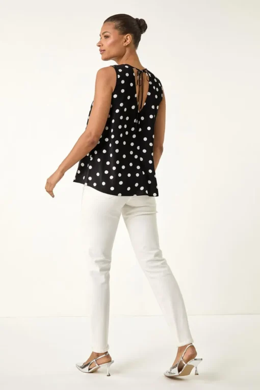 Roman Black Spot Print Tie Detail Vest Top