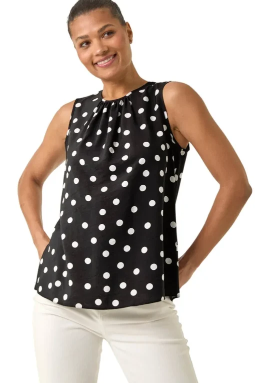 Roman Black Spot Print Tie Detail Vest Top