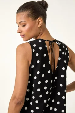 Roman Black Spot Print Tie Detail Vest Top