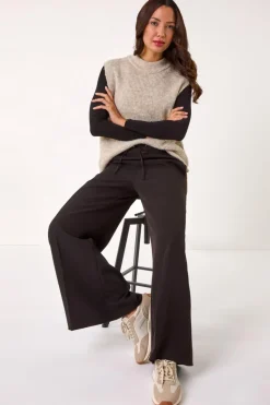 Roman Black Super Stretch Tie Front Wide Leg Trouser